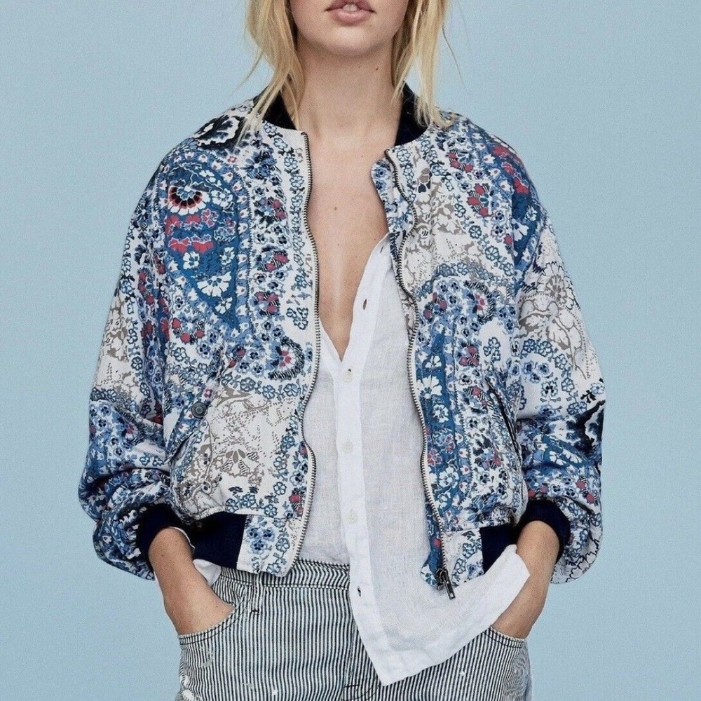 Free People Floral Printed Bomber Jacket